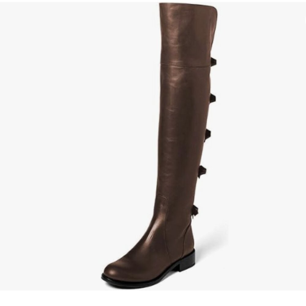 XYD Women Over The Knee Thigh High Riding Boots Chunky Heel Round Toe Brown Shoe - Picture 1 of 8